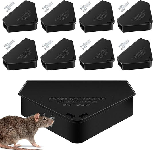 8 Pcs Mouse Bait Station with Keys Indoor Outdoor for Rats Mice Rodents, Reusable Mouse Poisoning Bait Blocks, Friendly for Children & Pets (Black)
