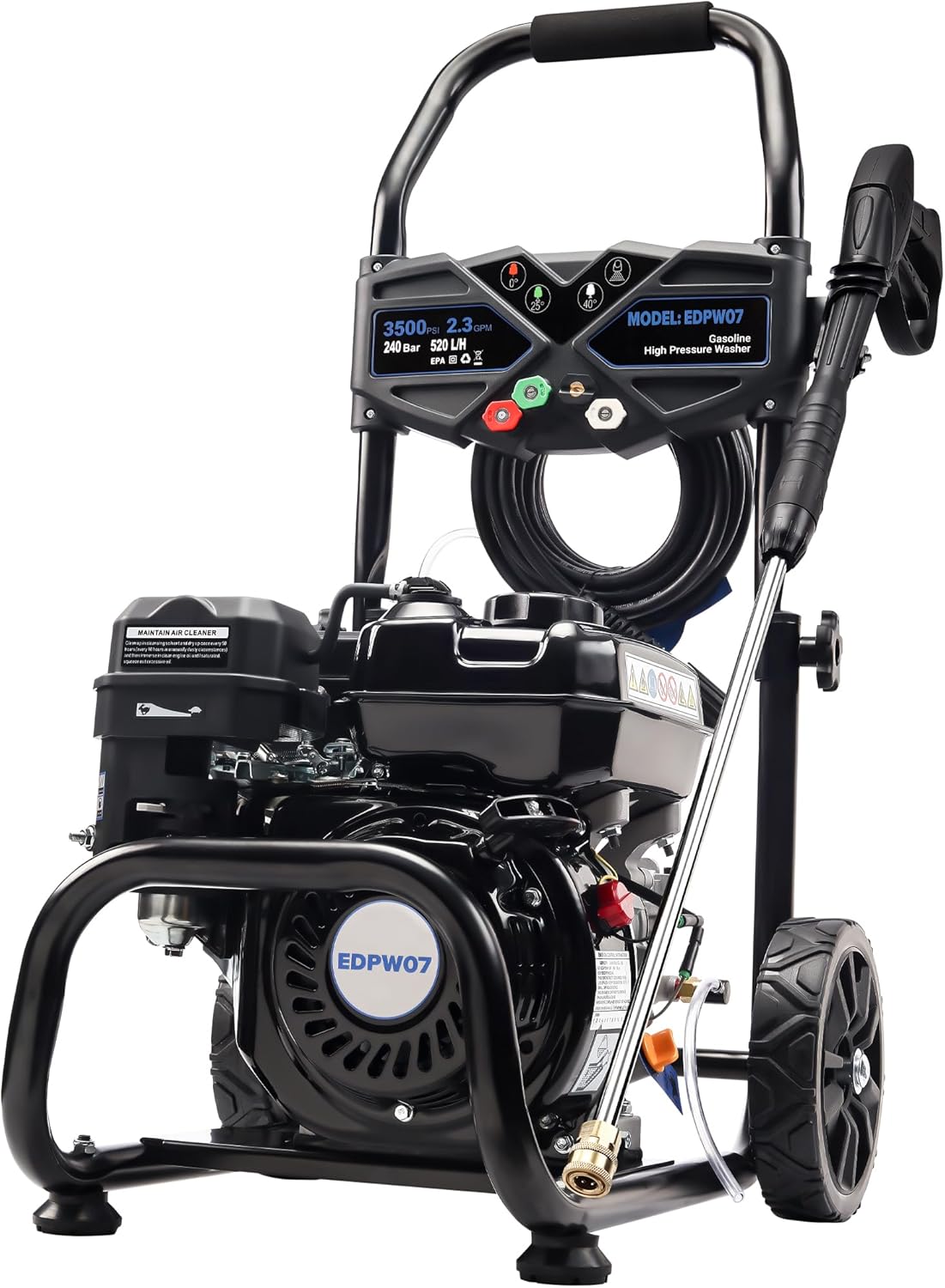 3500 PSI Gas Pressure Washer, 2.3 GPM – Heavy Duty High Power with 209CC 7HP Engine, 25Ft Pressure Hose, Axial Aluminum Pump, Soap Tank, 4 Quick Connect Nozzles (Black)