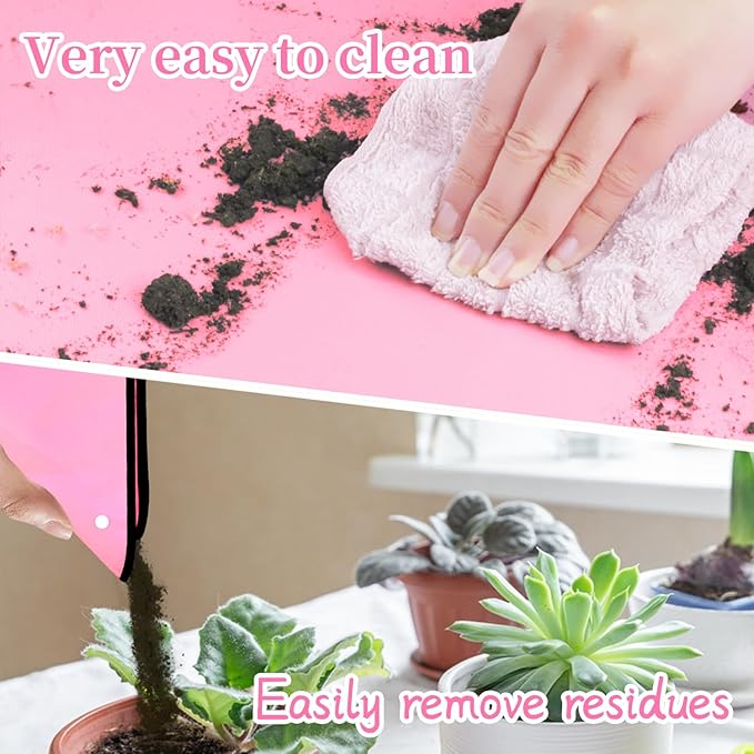 SupKing Repotting Mat for Indoor Plant Transplanting 29.5"x 29.5" Pink Garden Mat for Plant Lovers Oxford Fabric Portable Potting Tray for Gardening Mess Control