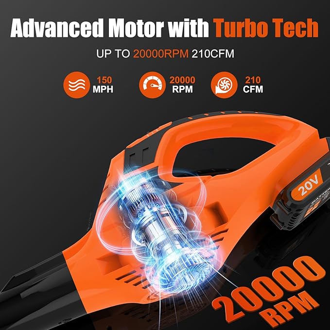 Cordless Leaf Blower,21V Handheld Electric Leaf Blower with 2 x 2.0Ah Battery & Charger, Lightweight Battery Powered Leaf Blower for Lawn Care, Patio, Yard, Sidewalk,Snow Blowing