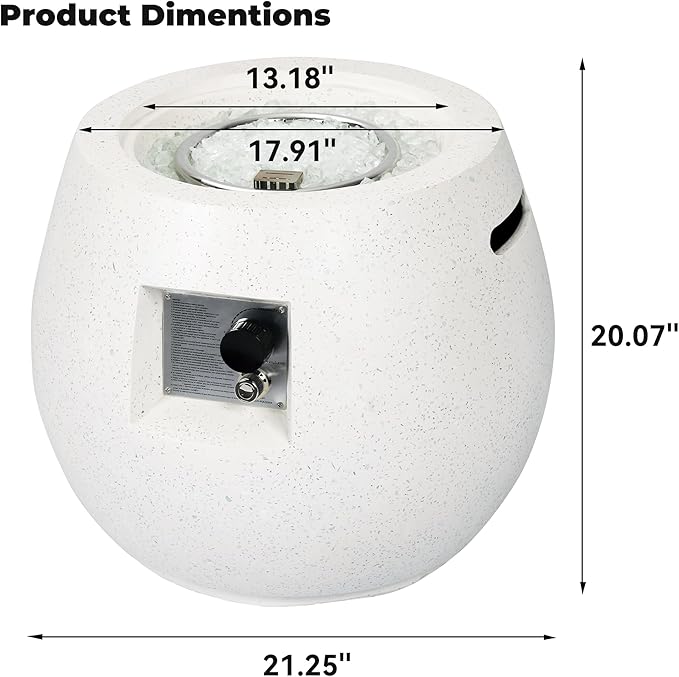 Outdoor Round Propane Fire Pit Table – Premium Terrazzo-Like MgO Finish, Sturdy & Waterproof Gas Fire Table with Glass Wind Guard for Patio, Garden & Backyard, Includes Rain Cover & Glass Beads