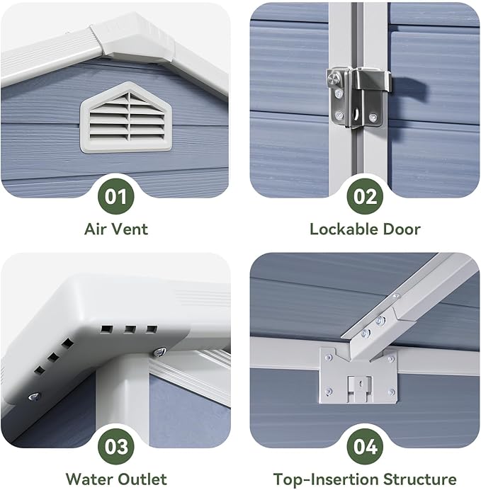 Aoxun 8 x 6 FT Outdoor Storage Shed with Window, Resin Shed with Floor & Lockable Doors, Garden Shed Waterproof Plastic Tool Shed with Sloped Roof for Backyard, Garden, Patio, Lawn, Grey