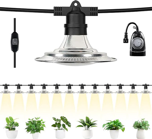 Outdoor LED Grow Lights, Waterproof String Plant Growing Light, Full Spectrum Growth Light with Timer, Suitable for Garden, Farm, Flower, Seedling Greenhouse Grow Light (12 Lights)