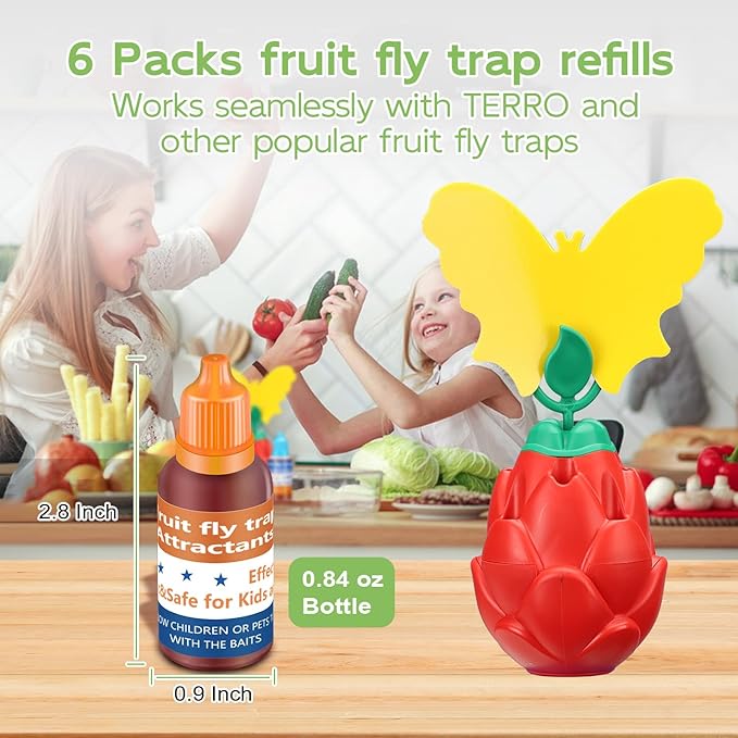 Fruit Fly Trap Refill Liquid Only, 2025 Upgrade Traps for Indoors, Efficient Gnat Killer Indoor, Fruit Bait Home, Kitchen (6, Orange)
