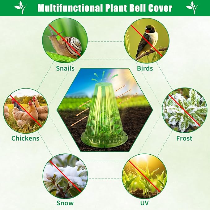 50 Pack Garden Cloches for Plants, Reusable Bell Plant Cover, Plant Covers Protectors from Animals Snails Birds Chickens Insect, 9.18" H X 7.56" D