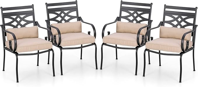 PHI VILLA Patio Dining Chairs Set of 4, Outdoor Chairs with Cushion and Pillow for Garden Lawn and Deck