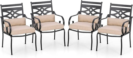 PHI VILLA Patio Dining Chairs Set of 4, Outdoor Chairs with Cushion and Pillow for Garden Lawn and Deck