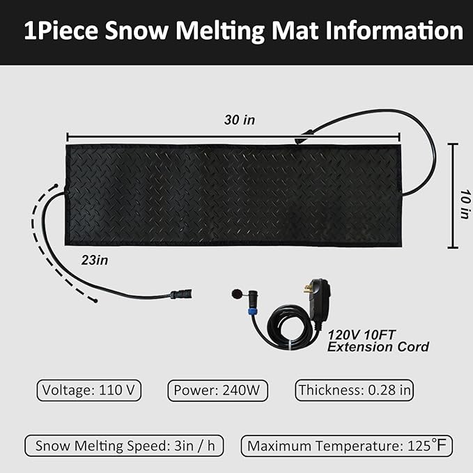 Heated Snow Melting Mats,10x30in (3pcs) Snow Melting Mats Outdoor,Electric Ice Melting Mats for Winter Snow Removal,Heated drivewayDriveway Walkway Mats Outdoor with 10ft Power Cord