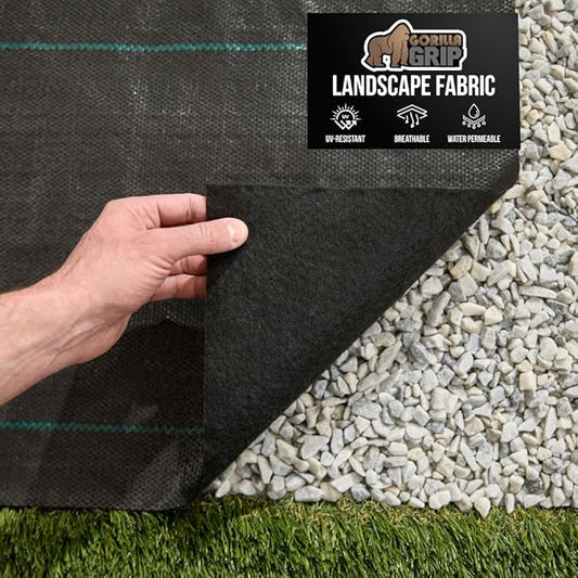 GORILLA GRIP 3 FT x 50 FT Powerful Weed Barrier Landscape Fabric, Durable Tear Resistant Blocker, Permeable UV Resistant Fabrics for Landscaping Outdoor Garden Bed, Ground Mulch, 5oz Woven and Felt