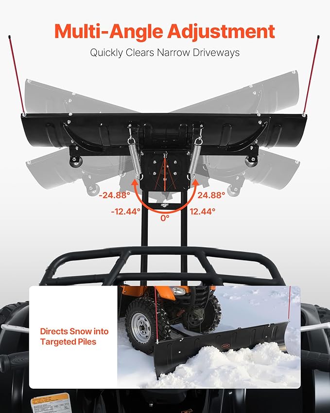 VEVOR Snow Plow Blade, 43 in/60 in Width Adjustable Snow Plow Kit, Easy to Detach, Universal Mount Plowing Attachment with Rubber Flaps, Heavy Duty Steel Blade, Compatible with Most UTV & ATV