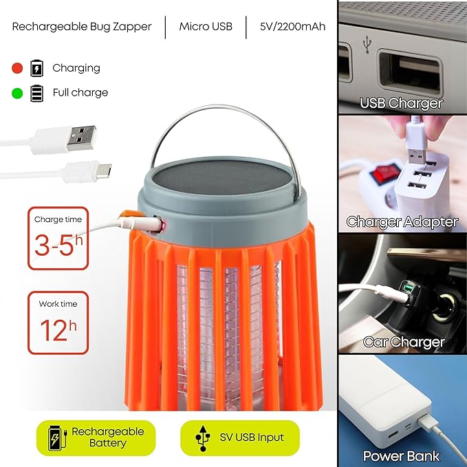 Fuzebug Buzz Blast Pro Mosquito Killer Solar Bug Zapper Outdoor Waterproof and Indoor Buzz Blast Pro Bug Zapper Buzzbug Light Flashlight Camping Buzzblast Mosquito Killer LED Light (Orange)