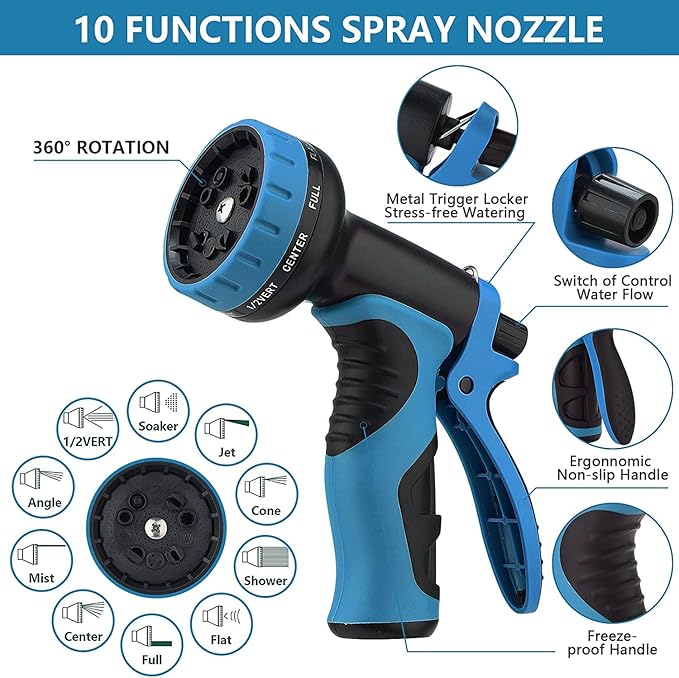 Garden Hose, 2025 Upgraded Non-Expanding Water Hose Sturdy & Lightweight 3/4 Hose, No-Kink, Tough & Flexible Water Pipe, Crush-Proof for Yard, Lawn, Outdoor, Car Wash (Blue, 75FT)