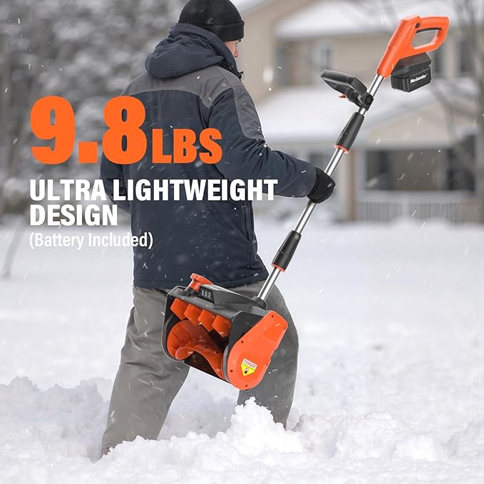 MAXLANDER Cordless Snow Shovel, 20V 12-Inch Electric Snow Shovel with LED Light, Directional Plate & Adjustable Handle, Cordless Snow Blower (4.0Ah Battery, Charger & Cover Included)