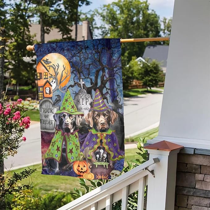 Labrador Dog Halloween Tombstone Scary Pumpkin Garden Flag Welcome Party Outdoor Outside Decorations Picks Home House Garden Yard Decor 12x18 Inch