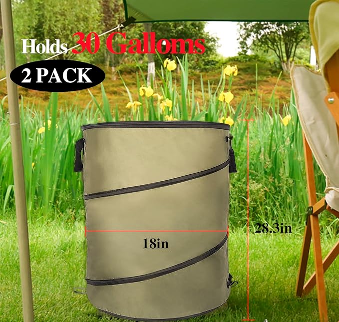 Collapsible Lawn and Leaf Bag Pop-Up Trash Can/Recycle Bin Leaf Waste Bag Outdoor Leaf Bin, 30 Gallon Collapsible Garden Bag for Lawn Yard Garden Camping with Handle(2 Pack)