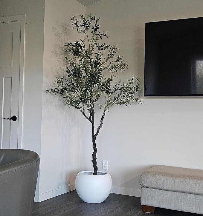 13.5 H x 17" Dia (12" Pot Opening) Round Fiberstone Planter with Drainage Hole, White, Indoor/Outdoor Large Plant Pot for Home Patio Garden, Ideal for Large Plants