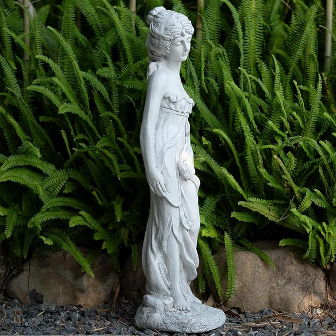 Outdoor Goddess Statue, Garden Beauty Decoration, Graceful Female Figure Sculpture, Catholic Concrete Finish Art Decor for Yard Patio Deck Home Entryway Hallway, Grey