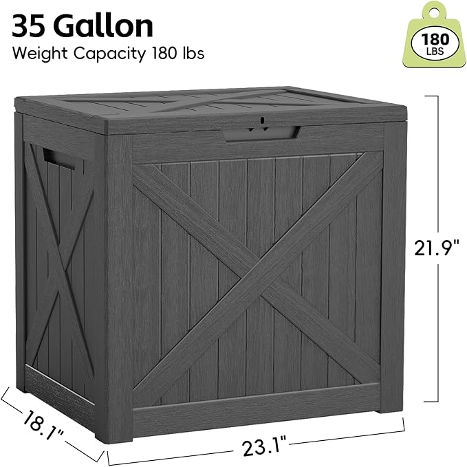 Outdoor Storage Box, Deck Box Waterproof 35 Gallon, Resin Outside Storage, Storage Bin for Package Delivery, Patio Furniture Cushion, Pool Accessories, Weatherproof and UV Resistant, Black