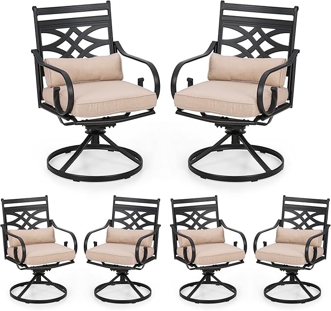 PHI VILLA Patio Dining Chairs Set of 6, Outdoor Swivel Chairs with Cushion and Pillow for Garden Lawn and Deck