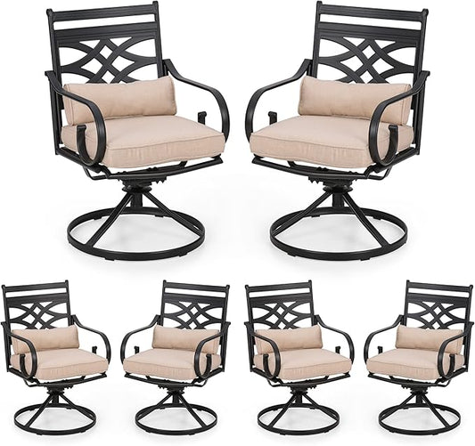 PHI VILLA Patio Dining Chairs Set of 6, Outdoor Swivel Chairs with Cushion and Pillow for Garden Lawn and Deck