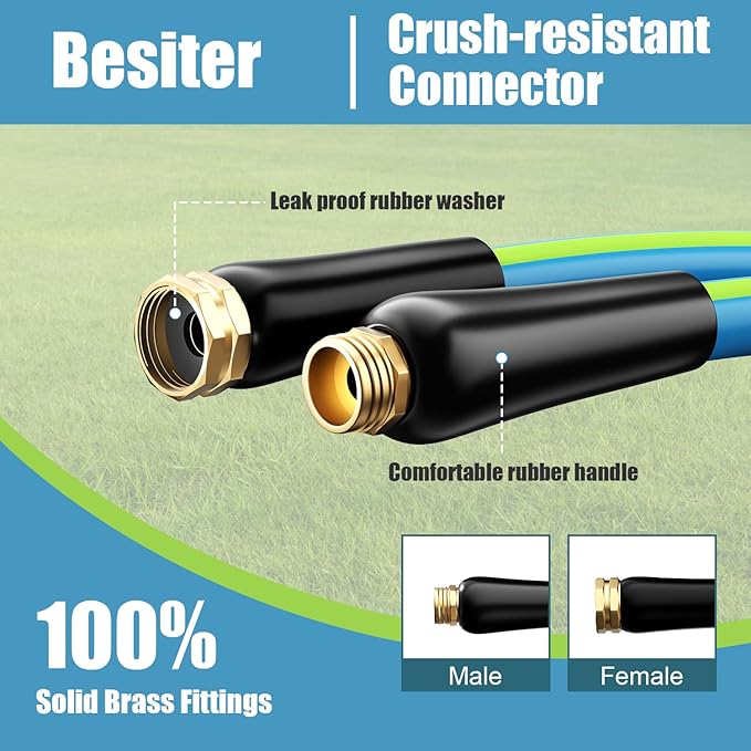 Heavy Duty Garden Hose 5/8" 100FT: Flexible Rubber Water Hose with 10 Function Sprayer - Leakproof Hose Male to Female Fittings - Durable Hose for Yard, Lawn, Car Wash, Outdoor, Green