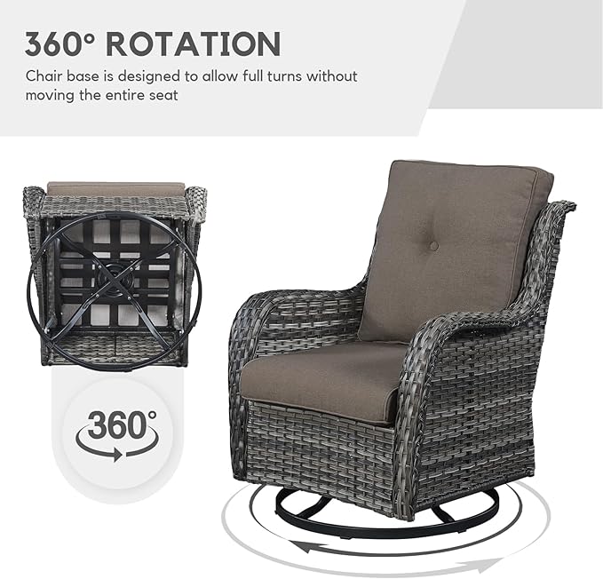 Patio Furniture 4 Piece, All-Weather PE Wicker Outdoor Furniture Set with Coffee Table,Outdoor Patio Furniture with Swivel Rocker Chairs and Outdoor Sofa, Grey/Beige