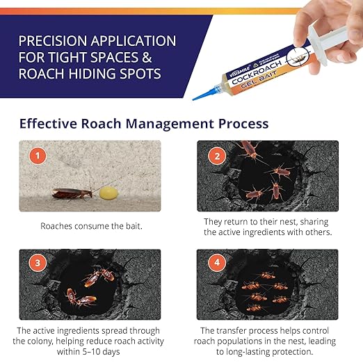 Roach Gel Bait Indoor and Outdoor: Cockroach Killer Repellents for German Cockroaches, Small Roaches – Cockroach Deterrent for Homes and Kitchens – Pet Safe Roach Control 4-Tubes