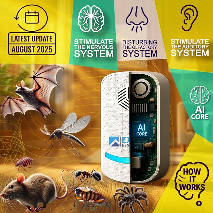 T-24, Ultrasonic Pest Repeller Wall Plug-in Most Effective Than Repellents - Get Rid of - Rodents, Squirrels, Mice, Rats, Bats, Roaches, Ants, Spiders, Bed Bugs, Мosquito, Insects, Fleas (4 Pack)