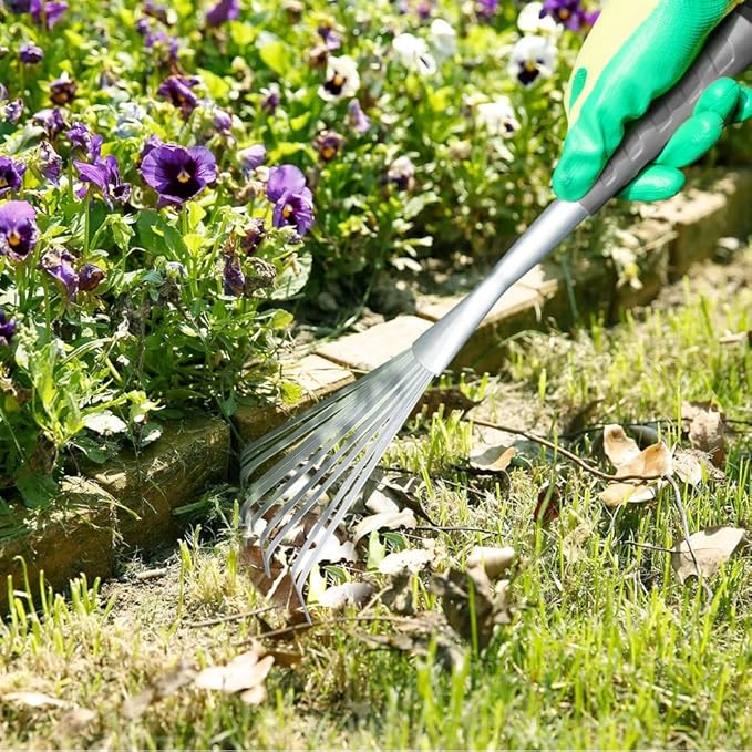 Thatch Rake Adjustable 17"-63", Efficient Metal Leaf Rakes, Wide with 24 Durable Steel Tines, Lightweight Garden Thatching Rakes Used for Mulch ,Leaves, Debris, Pine Needles, Shrub, Gravel