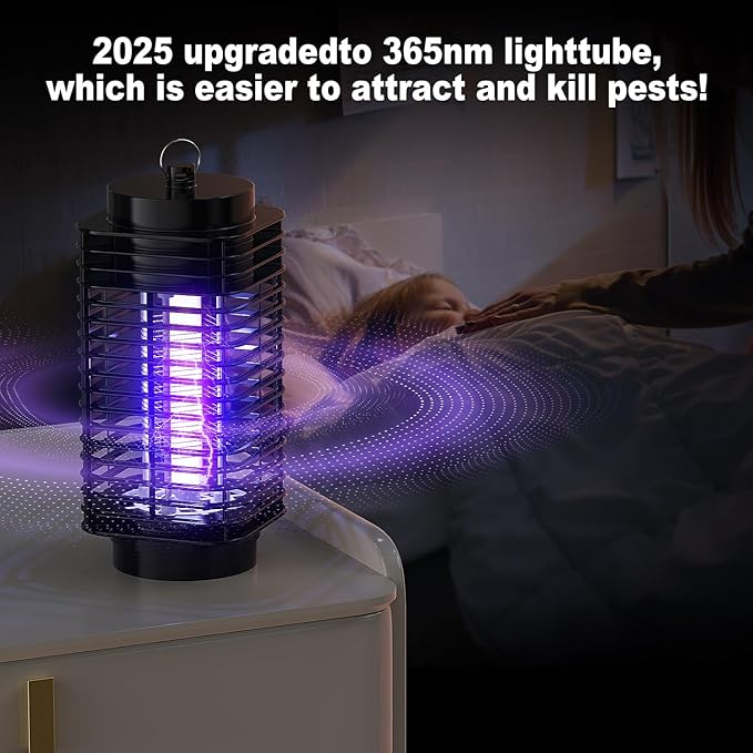 Bug Zapper, Electric Mosquito & Fly Zappers/Killer - Insect Attractant Trap Powerful Bug Zapper Light, Hangable Mosquito Lamp for Home, Indoor, Outdoor, Patio (Black)