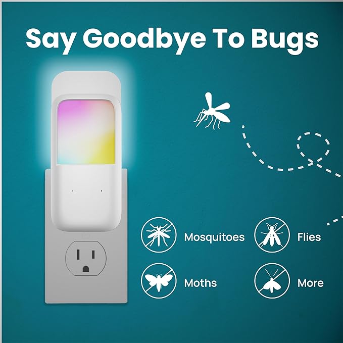 Plug-in Fly Trap NightLight - RGB Insect Catcher for Mosquitoes, Gnats, Fruit Flies, Indoor Insect Trap, Color-Changing Lamp for Home, Kitchen,Office (2 Devices with 10 Sticky Pads)