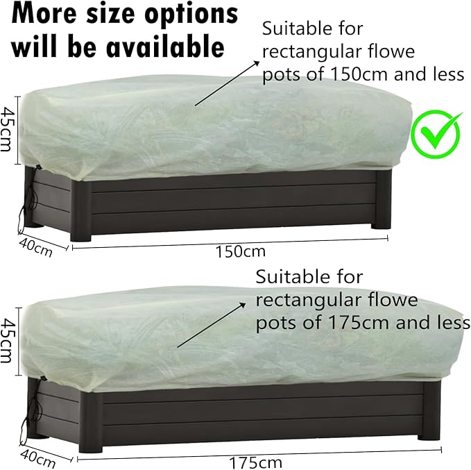 Plant Cover Frostproof Large,Shrub Cover,Winter Frost Fabric,Outdoor Plant Blanket for Cold Weather. Drawstrings and latches on Both Ends for Locking - 150 * 40 * 45 cm - 4 Pieces