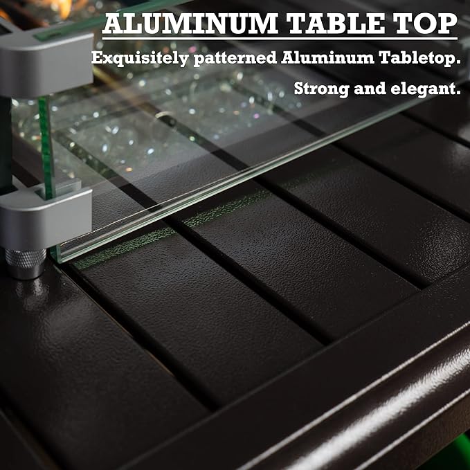 Kozyard Outdoor Patio Propane Gas Fire Pit Table - 50,000 BTU Wicker Design with Aluminum Tabletop, Glass Wind Guard, Clear Glass Rocks Slide Out Tank Holder - Ideal Patio Fire Table (Brown)