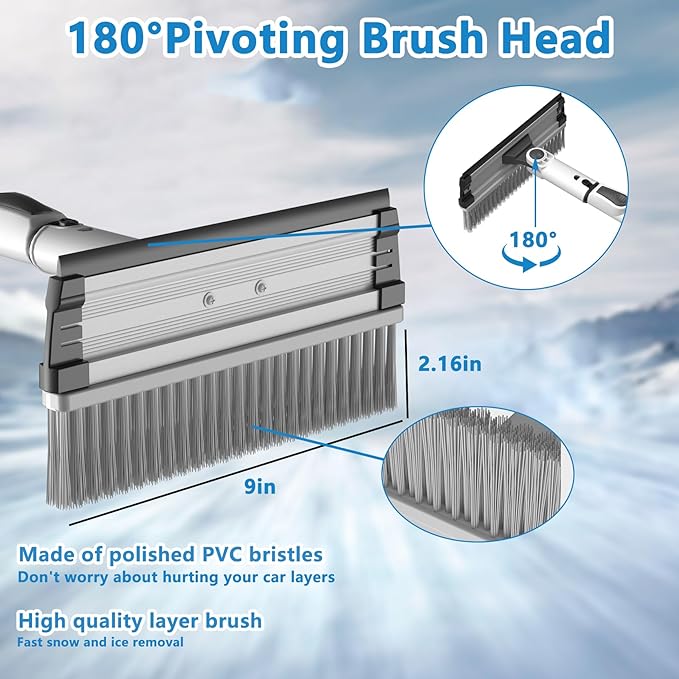 47.3" Ice Scrapers for Car Windshield, 2 in 1 Snow Brush for Car and Ice Scraper, Extendable Snow Brush for Car Windshield with Foam Grip and 180° Pivoting Brush Head for Car Automobile Vehicle Window