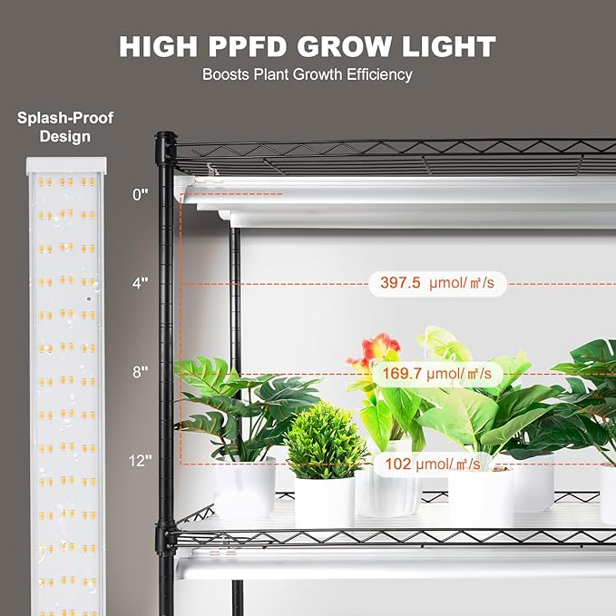 VEVOR DIY Plant Stand with Grow Light, 6-Tier Large Tall Plant Shelf with 192W 5000K Full Spectrum Grow Lights, Indoor Grow Light Shelf with Wheels for Seed Starting 29.5" L x 13.8" W x 70.9" H