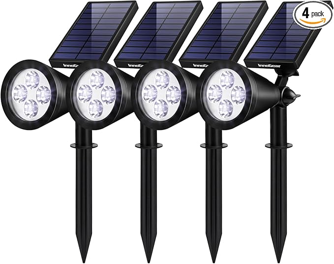 InnoGear Solar Lights Outdoor Lighting Waterproof Landscape Spotlights Uplighting for Outside Flag Garden Trees Yard Pathway Wall Auto On/Off, Pack of 4 (Cool White)