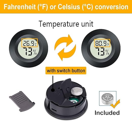 4 Pack Mini Digital Hygrometer Thermometer Gauge, Indoor Outdoor Temperature Humidity Meter for Greenhouse Humidors Incubators Reptile Terrarium Jars, Fahrenheit (℉) or Celsius(℃) (4)