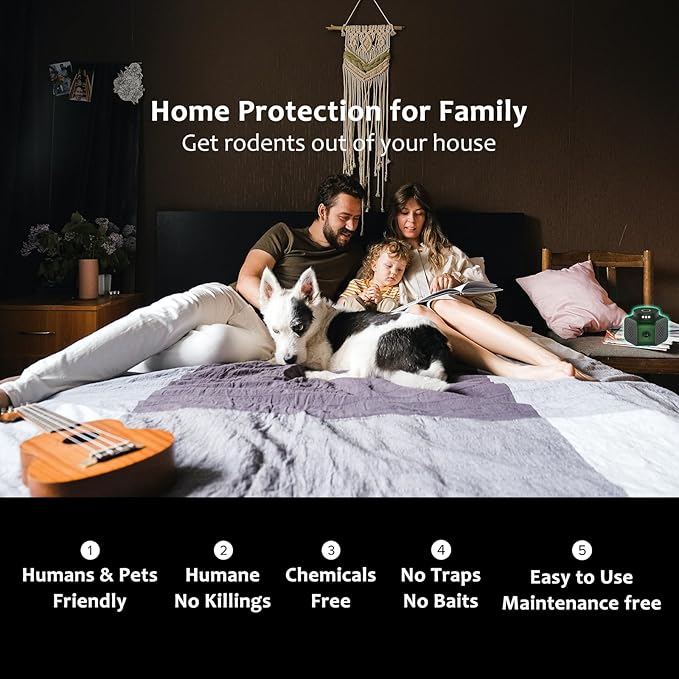Mice Rat Repellent for House Rodent Squirrel Repellent Ultrasonic Mouse Deterrent Device Bat Removal Attic Garage Basement Crawlspace Indoors(Green)