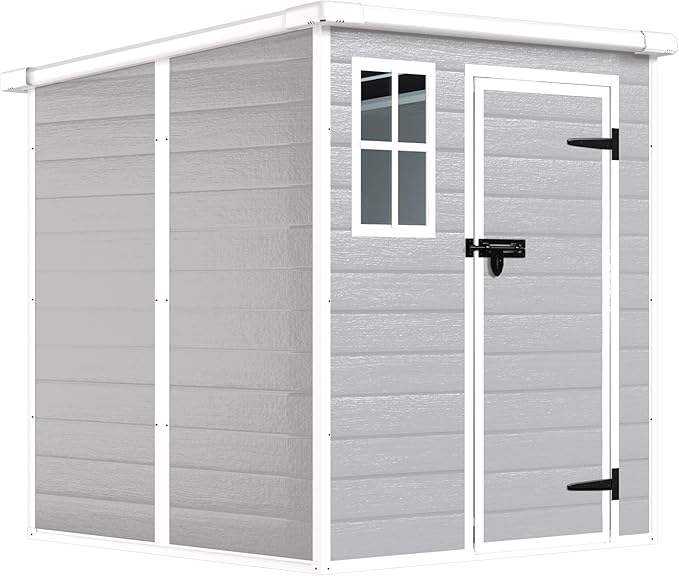 6x6 FT Storage Shed Garden House with Lockable Doors and Vents Waterproof Resin Outdoor Tool Cabinet W/Floor & Window,for Bicycles,Lawnmowers,Lawn,All Weather Use,Gray