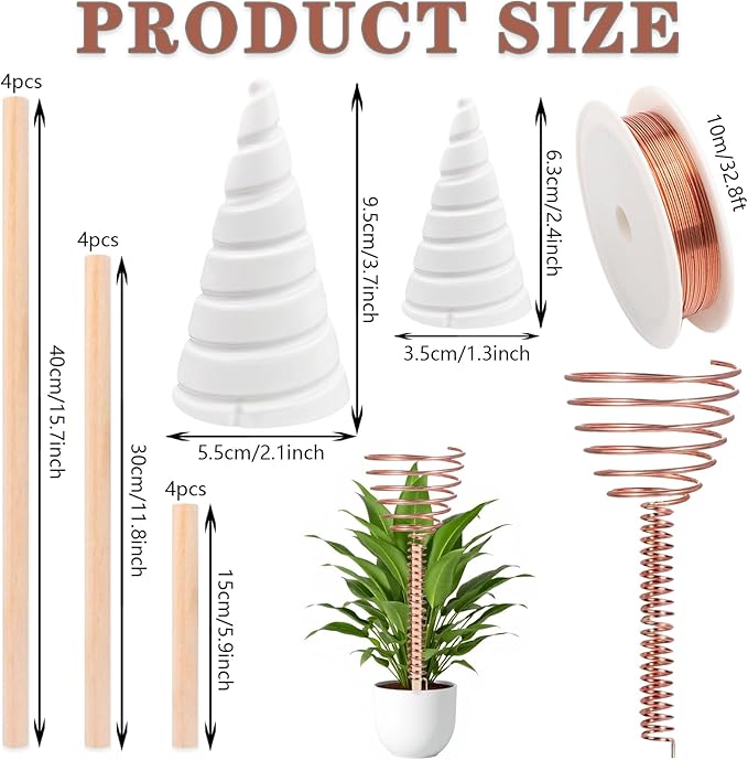 Electroculture Gardening Copper Kit with 12 pcs Wooden Plant Stakes Antennas, 16 Gauge 32.8 Ft 99.9% Pure Copper Wire, 2 pcs Fibonacci Coil Winding Jigs for Garden Plants Vegetables Growing