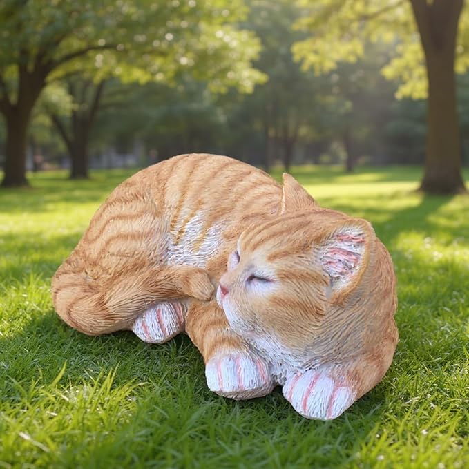 Tabby Sleep Cat Statues Outdoor Decorative, Cat Memorial Statue for Yard Lawn Patio Porch, Garden Pet Grave Marker Figures, 9.44" L x 6.29" W x 4.33" H