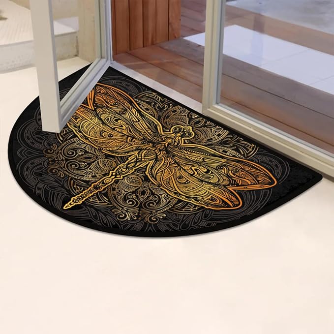 cfpolar Boho Dragonfly Half Round Door Mat, Non Slip Area Rug Soft Doormat for Front Door Indoor Entrance Welcome Mat for Garage Patio Home Decor 24 x 36 in
