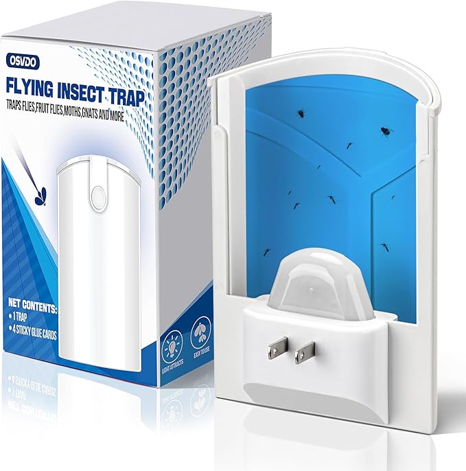 Flying Insect Trap Indoor, Plug-in Fruit Fly Trap for Indoor, Mosquito Killer Gnat Moth Fly Catcher with Night UV Light, Mosquito Attractant Bug Zapper for Home, Office (1 x Device & 4 x Refills)