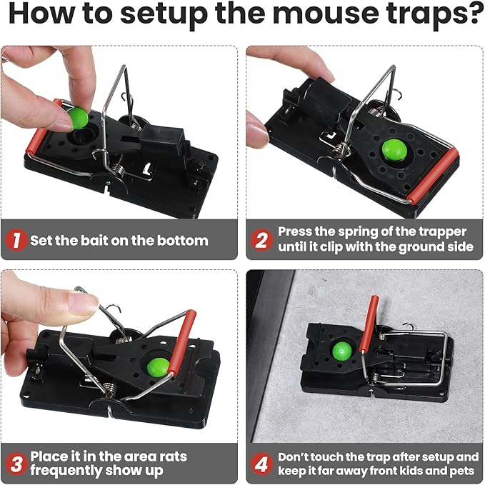 Qualirey 24 Pcs Plastic Mouse Rat Traps House Indoor Quick Effective Safe for Warehouse Garden Kitchen 3.86 x 1.81 x 2.17 Inch (Black,Red)