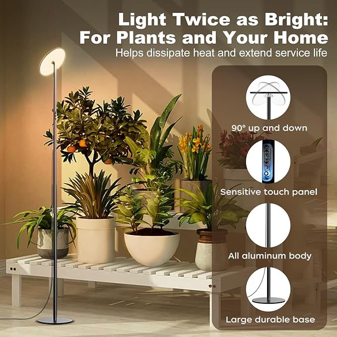 40W Full Spectrum Tall Grow Light with 24H Cycle Timer, 10-Level Dimmable & Color Temperature, Adjustable Height - Plant Lights for Indoor Growing