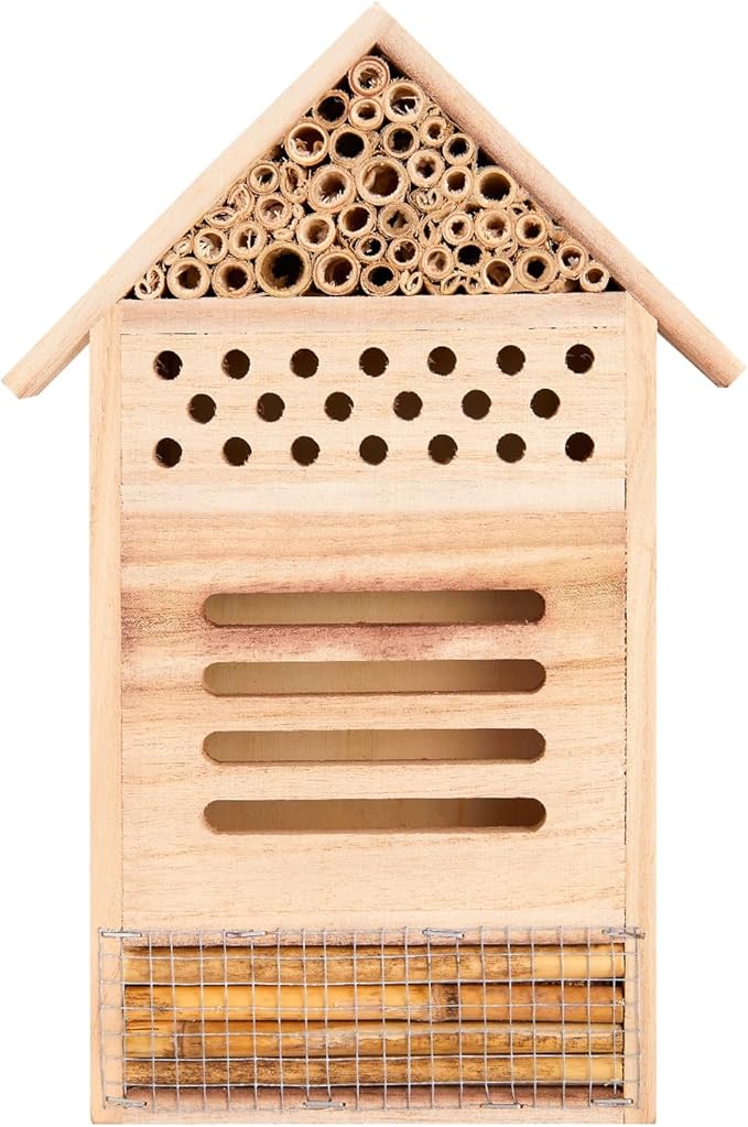 Wooden Insect House Hotel for Bee, Butterfly, Ladybirds, Beneficial Insect Habitat, Bug Hotel Garden 11.7" x 7.7" (A)