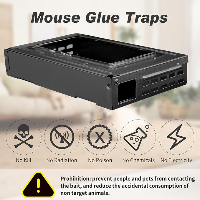 Qualirey 4 Pack Multi Catch Mice Trap Clear Top Humanized Mouse Trap Rodent for Indoor Outdoor Rat Control Pet and Security (Black)