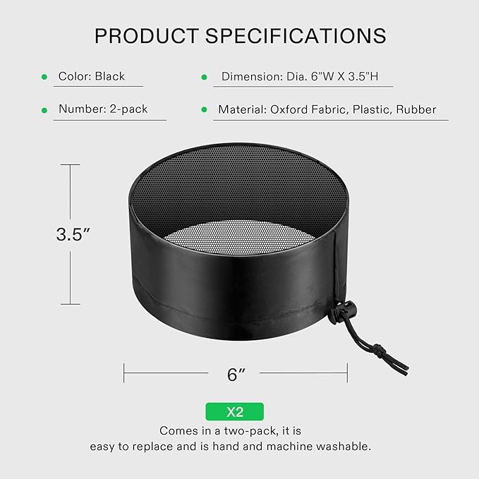 VIVOSUN 2-Pcs. Grow Tent Vent Cover, 4"/6"/8" Duct Filter Vent Cover with Elastic Band and Fixed Buckle for Plant Grow Tent Vent