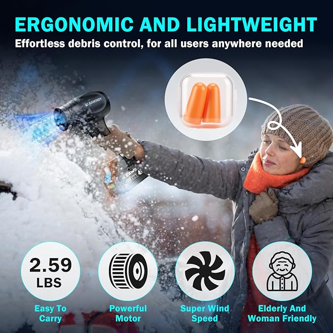 Cordless Leaf Blower with Extended Nozzle, 6 Speed Modes Turbo Jet Blower for Drying, Leaf Blower Cordless with 4.0AH Battery and Charger, Handheld Mini Leaf Blowers for Lawn Care, Patio, Car, Garage