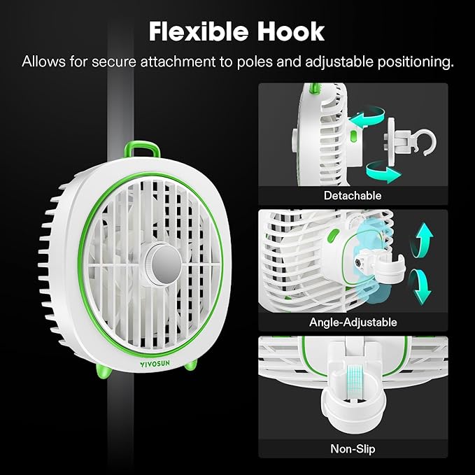 VIVOSUN AeroWave D4, 4” Grow Tent Clip Fan with Detachable Hook, 3-Speed Strong & Quiet Airflow, Adjustable Airflow Angle for Hydroponics, Circulation & Cooling, White, 2-Pack